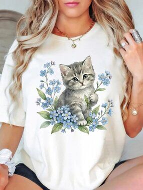 Cute Cat Floral Shirt, Retro Cat Shirt, Gift For Cat Lover